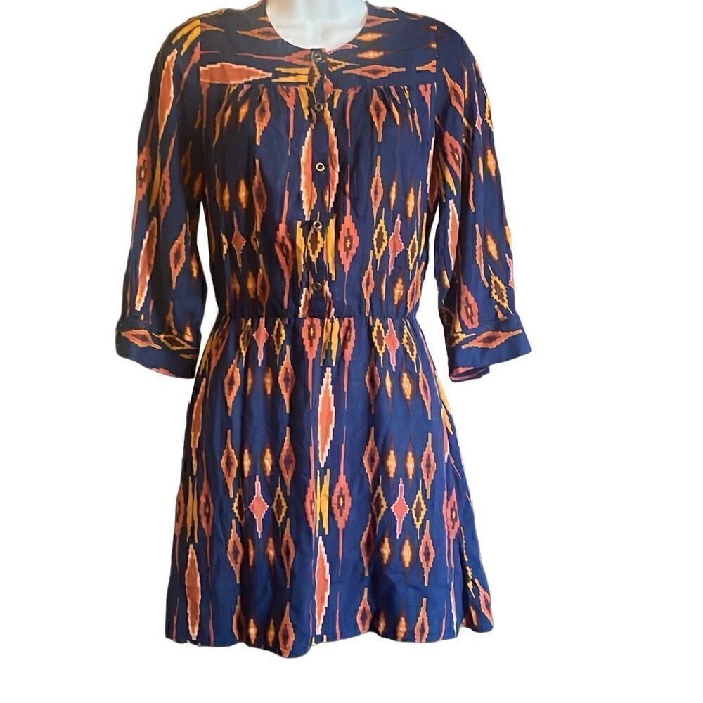 Dolce Vita Womens XS Blue Orange Southwest Weatern Print Fit‎ N Flare Mini Dress